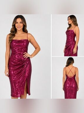 NWT Lulus Pink Sequin Cowl Neck Midi Dress M